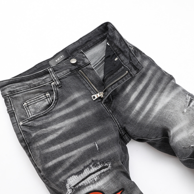 Amr Staggered Grey Logo Jeans