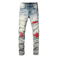 Amr Red Patch Ripped Jeans