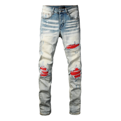 Amr Red Patch Ripped Jeans