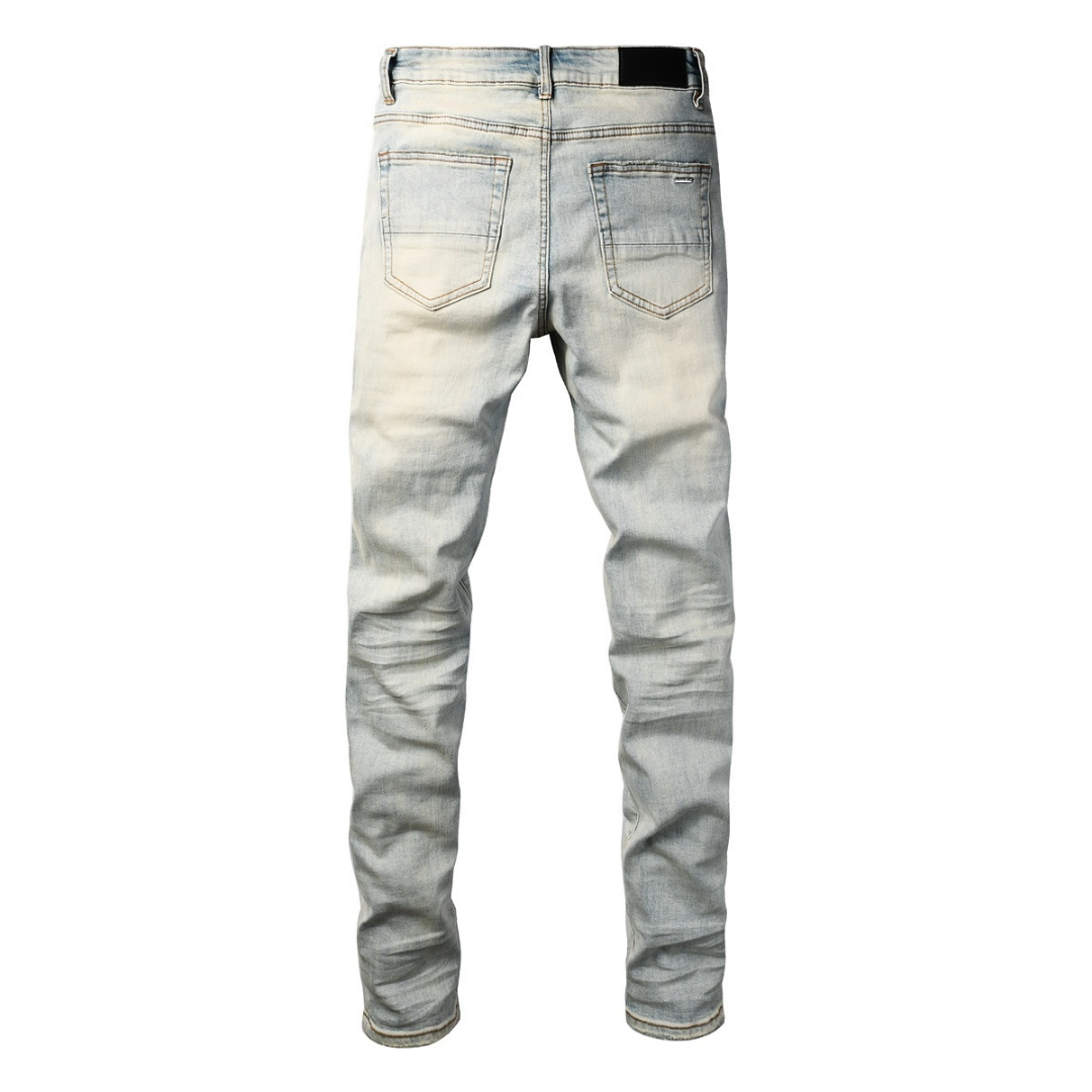 Amr Red Patch Ripped Jeans