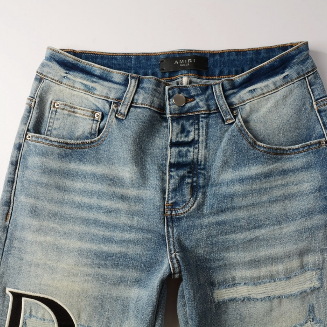 Amr Staggered Blue Jeans