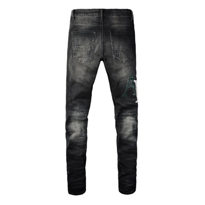 Amr Logo Distressed Black Jeans